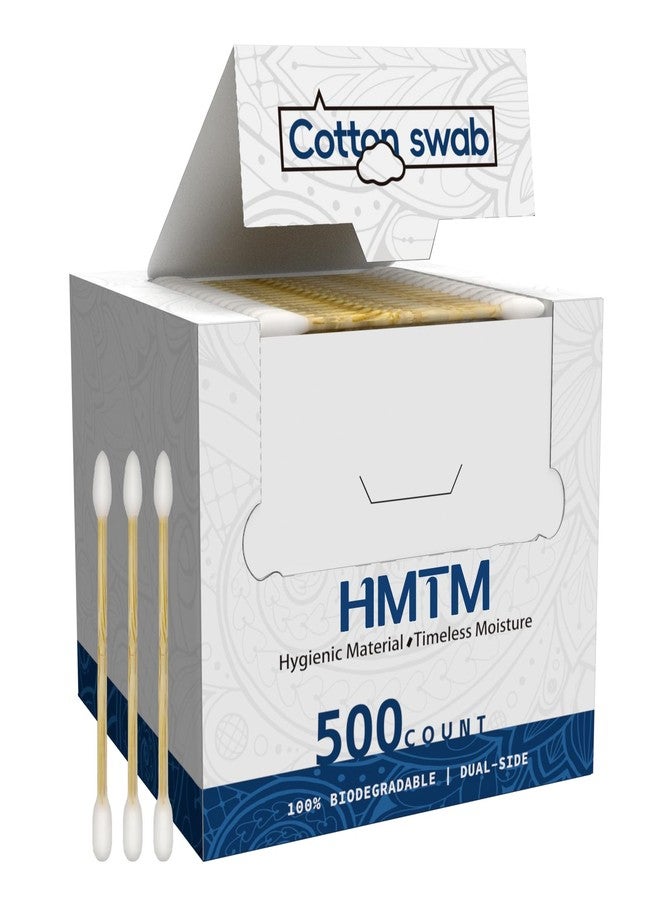 HMTM 500 Count Cotton Swabs, Bamboo Cotton Swab for Eye Ears Oil Makeup, Lint Free Double Tipped Natural Cotton Buds, Cleaning with Wood Handle Remove Dust and Dirt (Pack of 1)) - Image 1